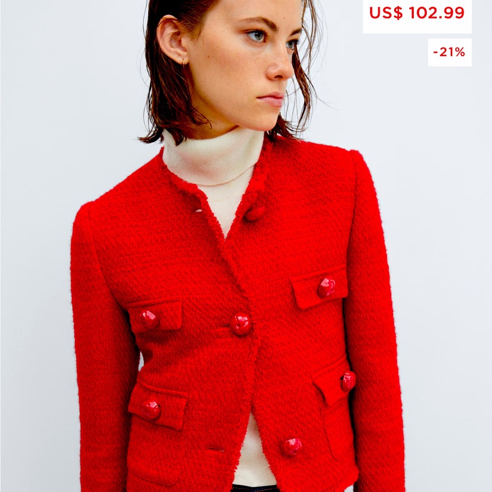 Gorgeous MANGO red tweed jacket. Size small.